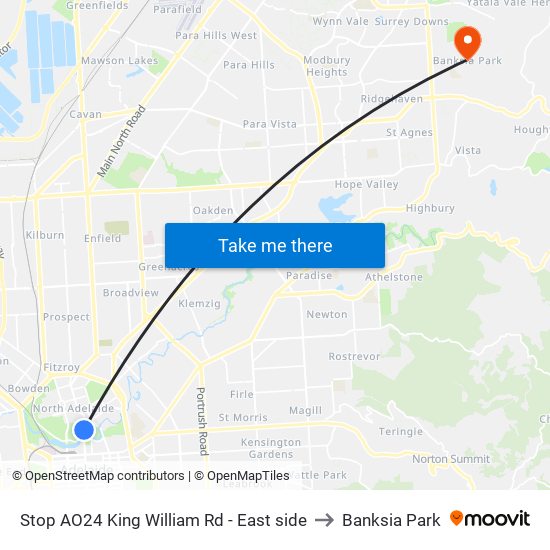 Stop AO24 King William Rd - East side to Banksia Park map