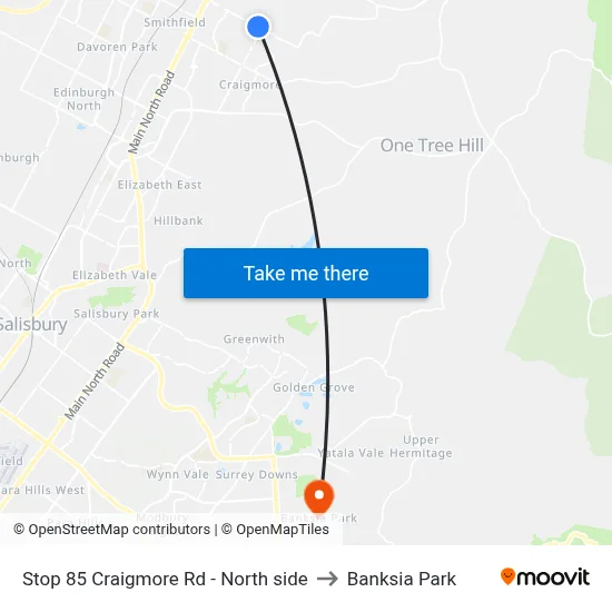 Stop 85 Craigmore Rd - North side to Banksia Park map