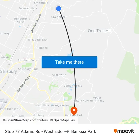Stop 77 Adams Rd - West side to Banksia Park map