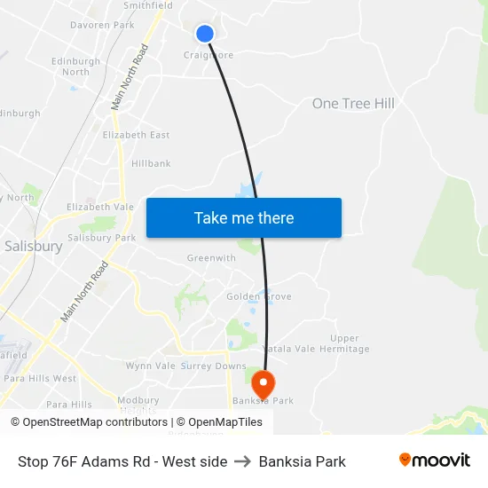 Stop 76F Adams Rd - West side to Banksia Park map