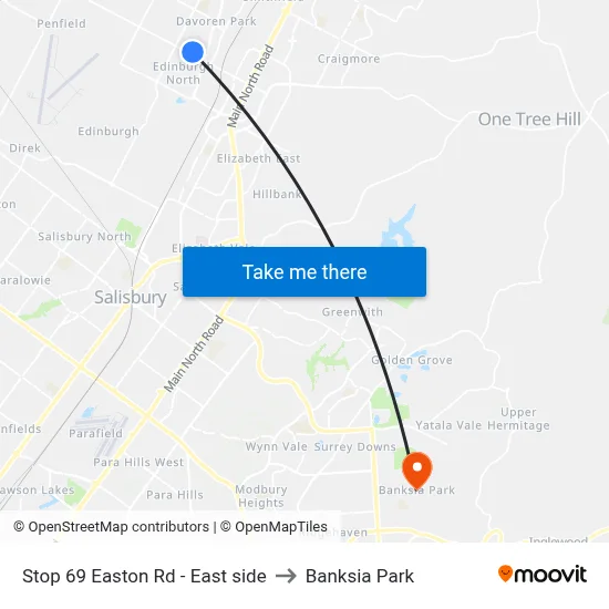 Stop 69 Easton Rd - East side to Banksia Park map