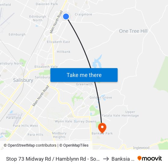 Stop 73 Midway Rd / Hamblynn Rd - South West side to Banksia Park map