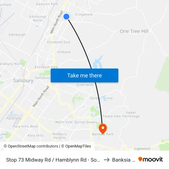 Stop 73 Midway Rd / Hamblynn Rd - South West side to Banksia Park map