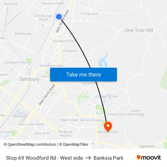 Stop 69 Woodford Rd - West side to Banksia Park map