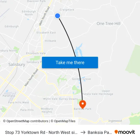 Stop 73 Yorktown Rd - North West side to Banksia Park map