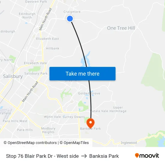 Stop 76 Blair Park Dr - West side to Banksia Park map