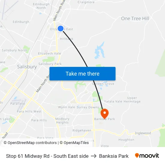 Stop 61 Midway Rd - South East side to Banksia Park map