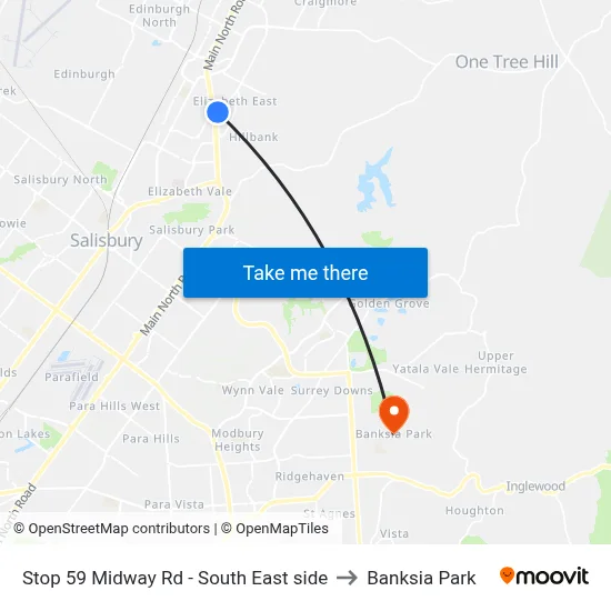 Stop 59 Midway Rd - South East side to Banksia Park map