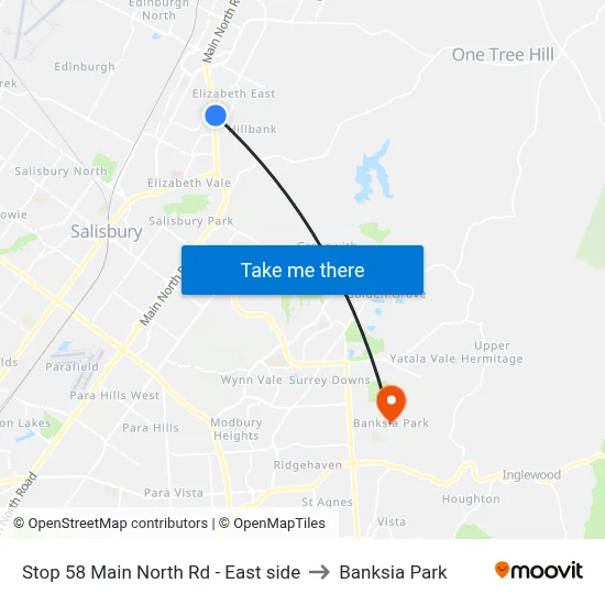 Stop 58 Main North Rd - East side to Banksia Park map