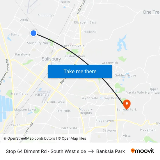 Stop 64 Diment Rd - South West side to Banksia Park map