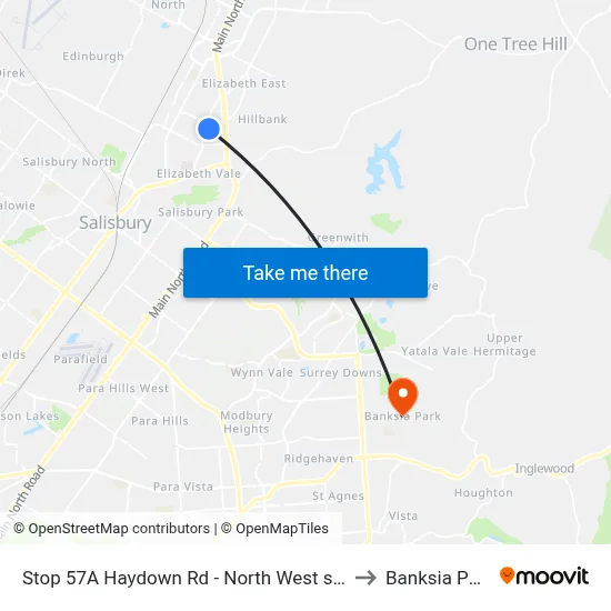 Stop 57A Haydown Rd - North West side to Banksia Park map