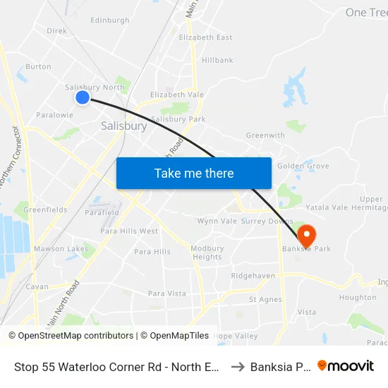 Stop 55 Waterloo Corner Rd - North East side to Banksia Park map