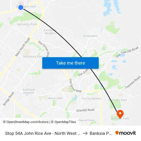 Stop 54A John Rice Ave - North West side to Banksia Park map