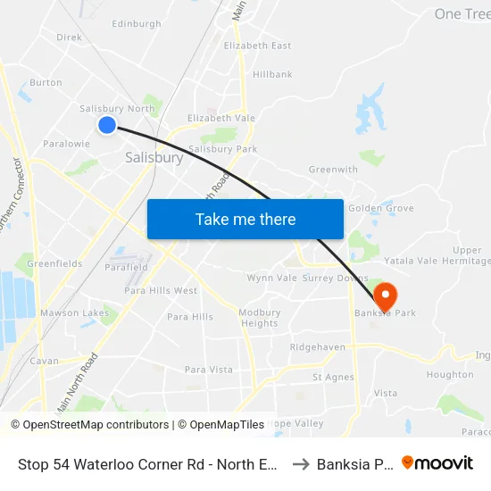 Stop 54 Waterloo Corner Rd - North East side to Banksia Park map
