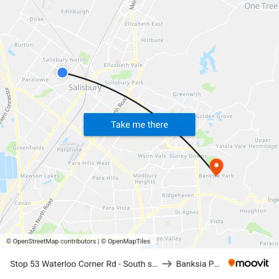 Stop 53 Waterloo Corner Rd - South side to Banksia Park map