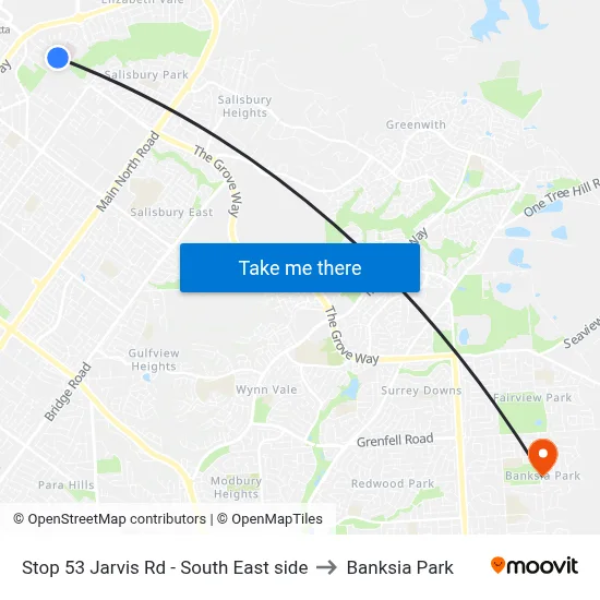Stop 53 Jarvis Rd - South East side to Banksia Park map
