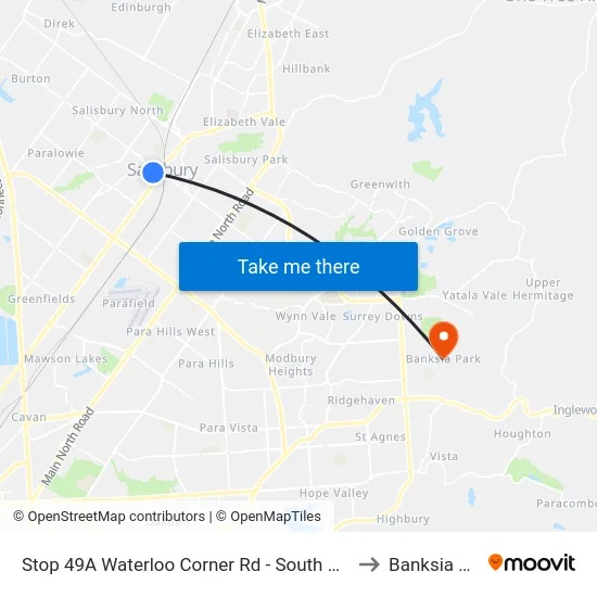 Stop 49A Waterloo Corner Rd - South West side to Banksia Park map