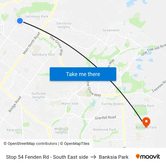 Stop 54 Fenden Rd - South East side to Banksia Park map