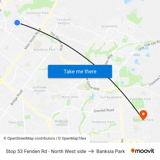 Stop 53 Fenden Rd - North West side to Banksia Park map