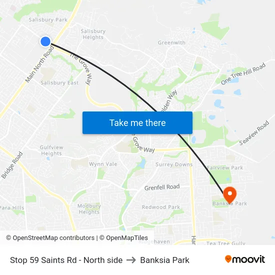 Stop 59 Saints Rd - North side to Banksia Park map