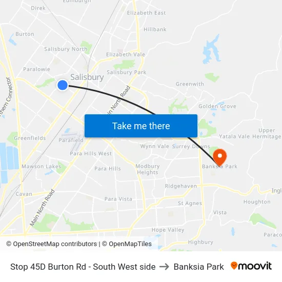 Stop 45D Burton Rd - South West side to Banksia Park map