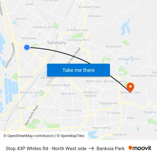 Stop 43P Whites Rd - North West side to Banksia Park map