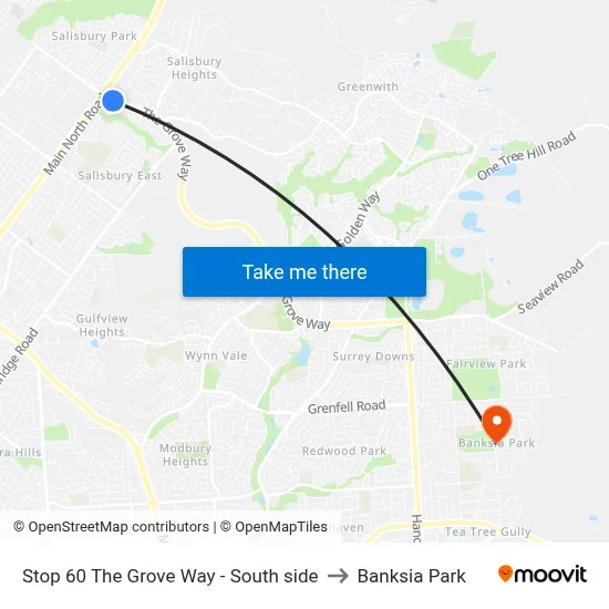 Stop 60 The Grove Way - South side to Banksia Park map