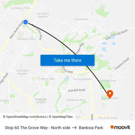 Stop 60 The Grove Way - North side to Banksia Park map