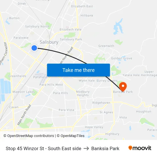 Stop 45 Winzor St - South East side to Banksia Park map