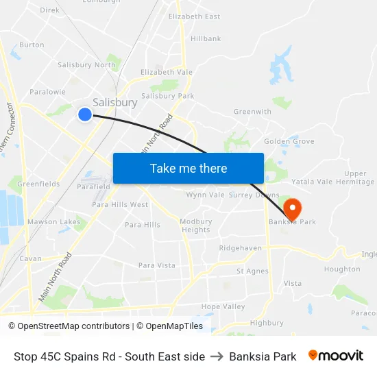 Stop 45C Spains Rd - South East side to Banksia Park map