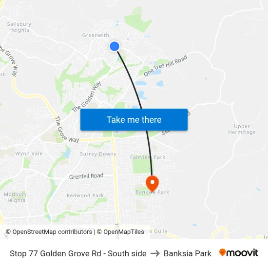 Stop 77 Golden Grove Rd - South side to Banksia Park map