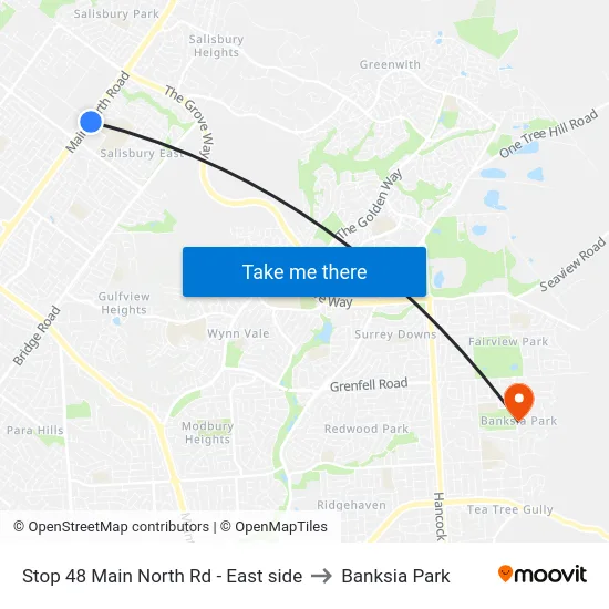 Stop 48 Main North Rd - East side to Banksia Park map