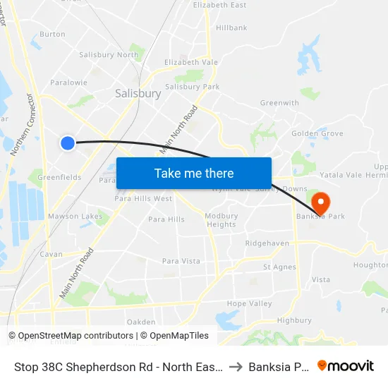 Stop 38C Shepherdson Rd - North East side to Banksia Park map
