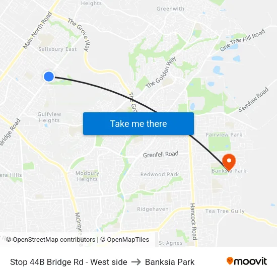 Stop 44B Bridge Rd - West side to Banksia Park map