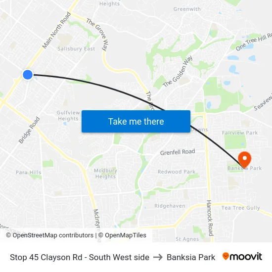 Stop 45 Clayson Rd - South West side to Banksia Park map