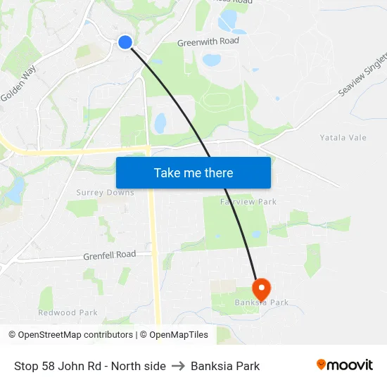 Stop 58 John Rd - North side to Banksia Park map