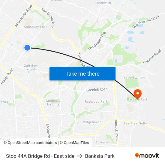 Stop 44A Bridge Rd - East side to Banksia Park map