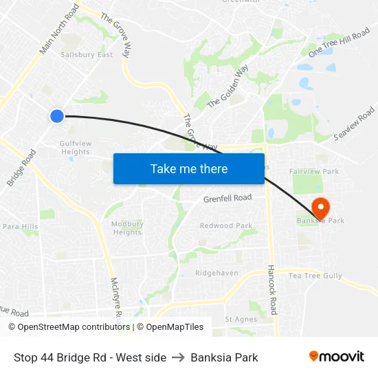 Stop 44 Bridge Rd - West side to Banksia Park map