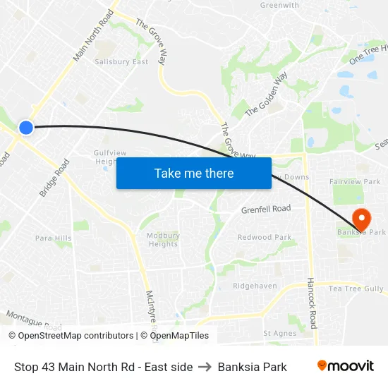 Stop 43 Main North Rd - East side to Banksia Park map
