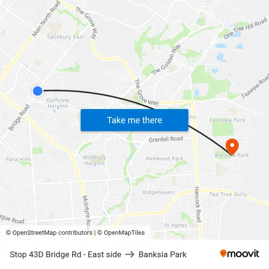 Stop 43D Bridge Rd - East side to Banksia Park map