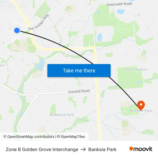 Zone B Golden Grove Interchange to Banksia Park map