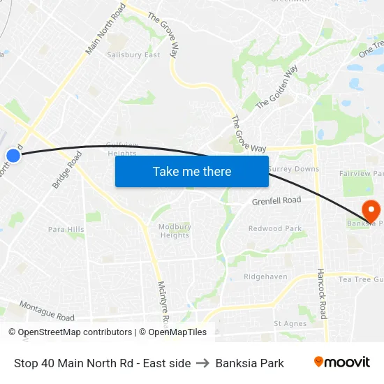 Stop 40 Main North Rd - East side to Banksia Park map