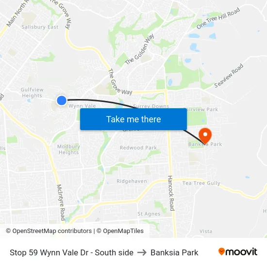Stop 59 Wynn Vale Dr - South side to Banksia Park map