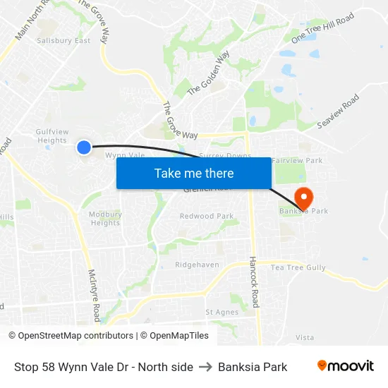 Stop 58 Wynn Vale Dr - North side to Banksia Park map