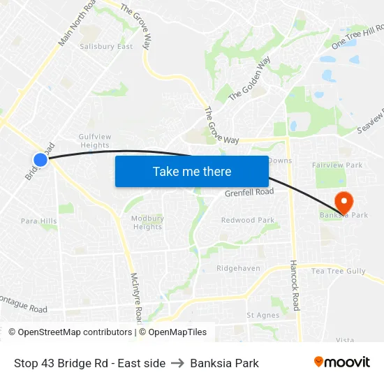Stop 43 Bridge Rd - East side to Banksia Park map