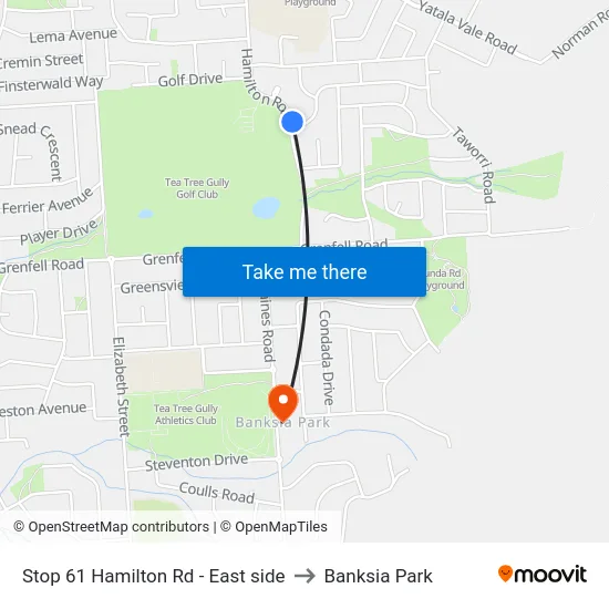 Stop 61 Hamilton Rd - East side to Banksia Park map