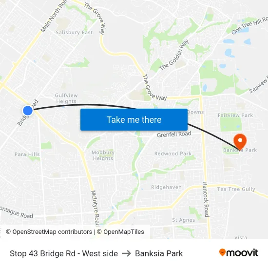 Stop 43 Bridge Rd - West side to Banksia Park map