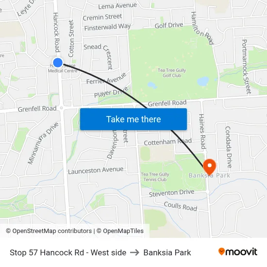 Stop 57 Hancock Rd - West side to Banksia Park map