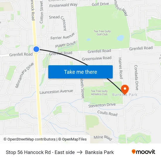 Stop 56 Hancock Rd - East side to Banksia Park map