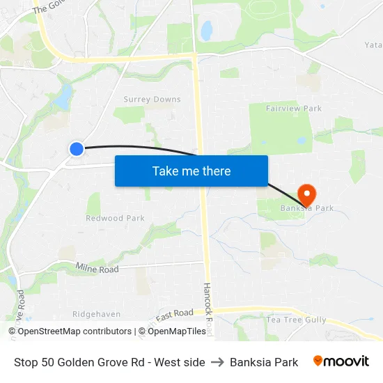 Stop 50 Golden Grove Rd - West side to Banksia Park map